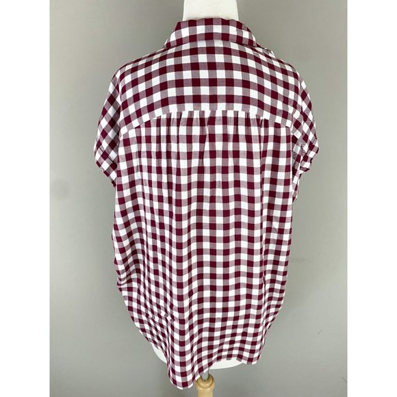Madewell Central Shirt Gingham Check Red White Short Sleeve Hi Lo Hem Medium - Picture 4 of 5